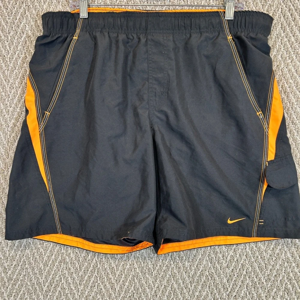 Vintage Nike Swim Trunks Mens Large  Black Embroidered Swoosh 7
